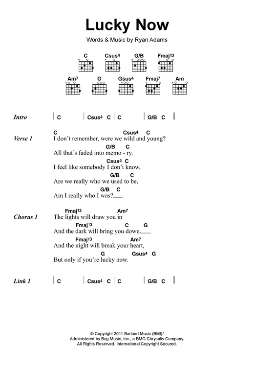 Ryan Adams Lucky Now sheet music notes and chords arranged for Guitar Chords/Lyrics