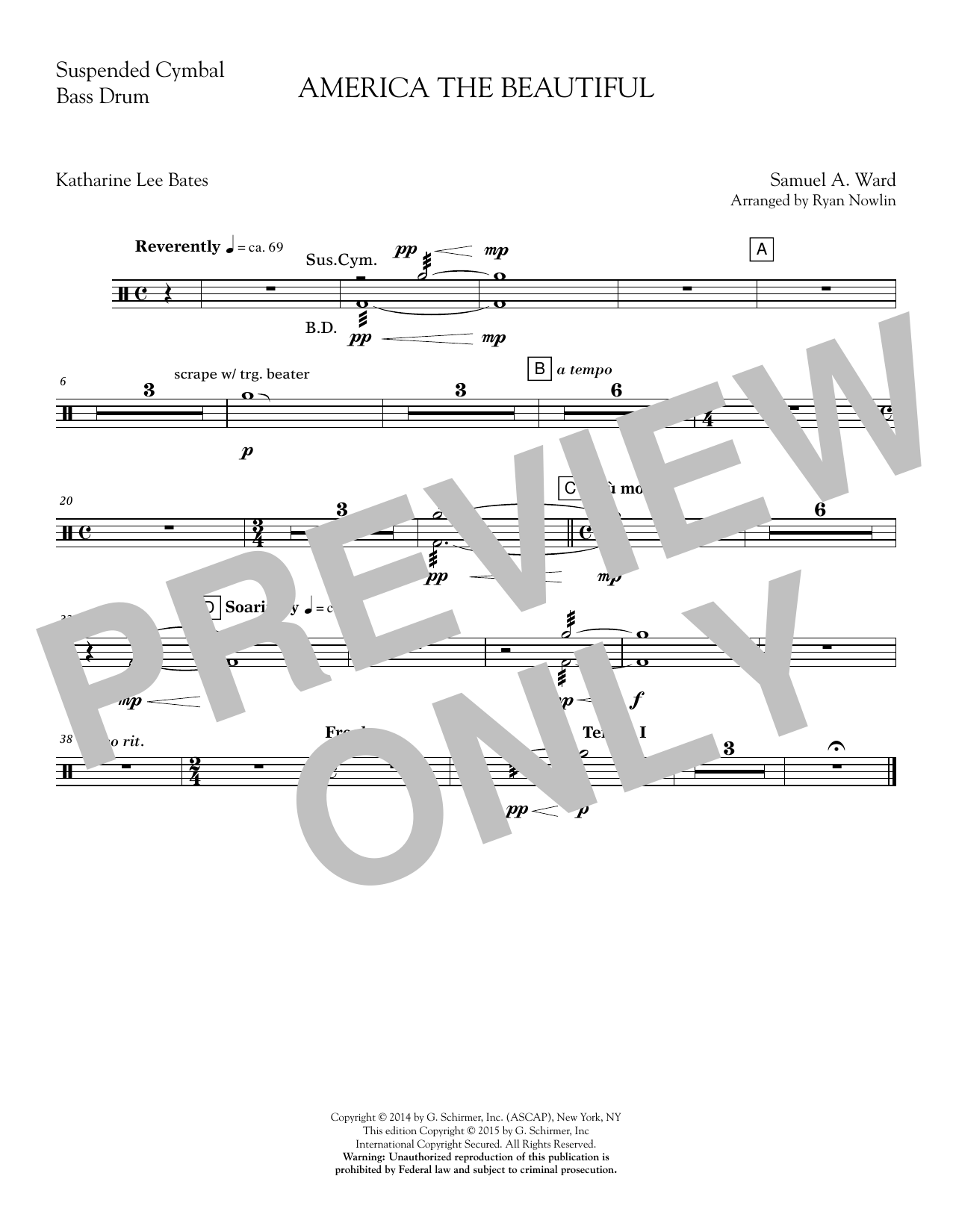 Ryan Nowlin America, the Beautiful - Bass Drum/ Susp. Cymbal sheet music notes and chords. Download Printable PDF.
