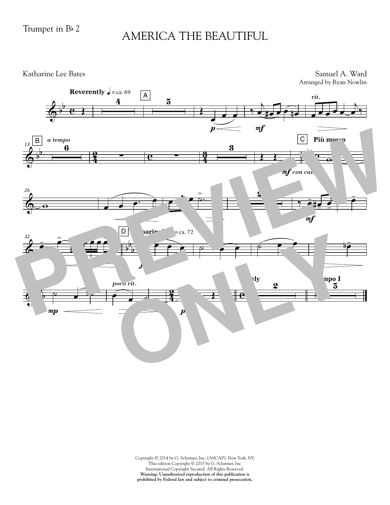 Ryan Nowlin America, the Beautiful - Bb Trumpet 2 sheet music notes and chords. Download Printable PDF.
