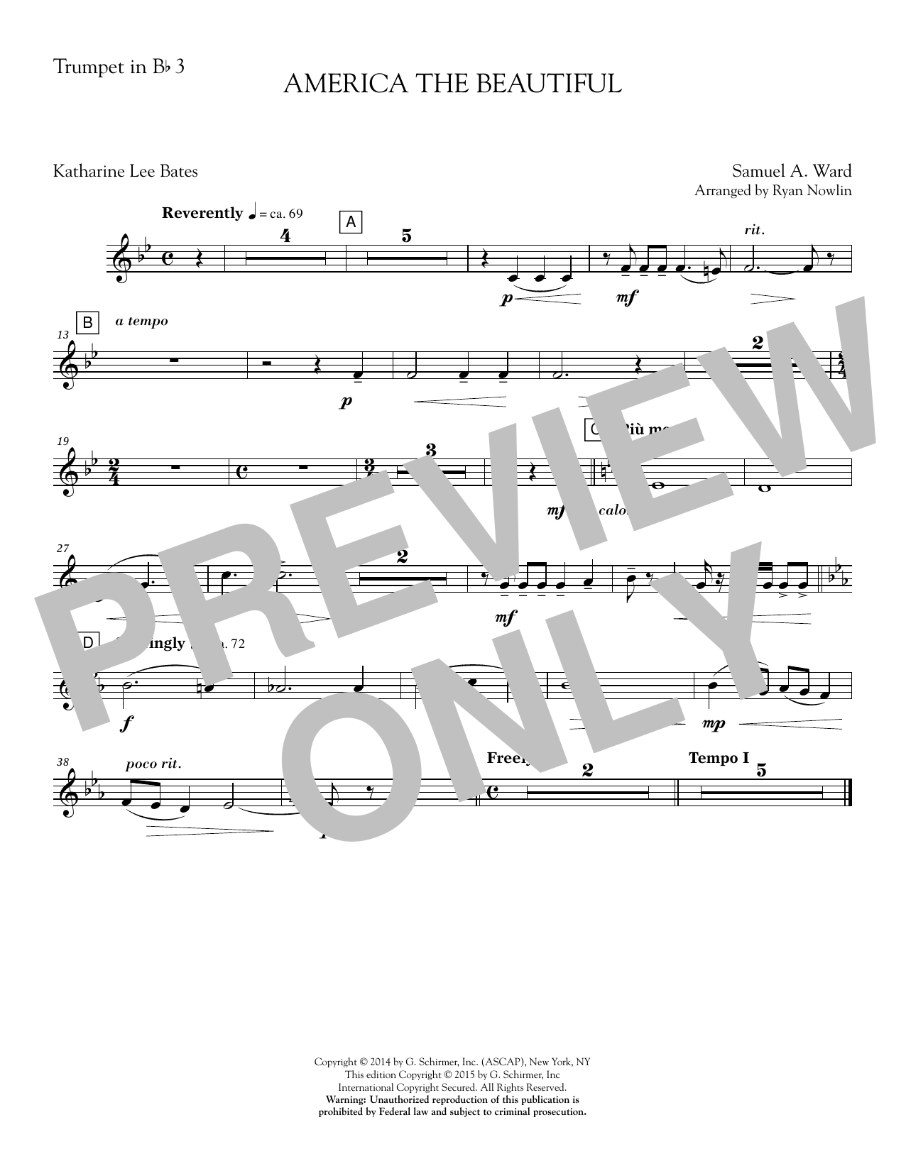 Ryan Nowlin America, the Beautiful - Bb Trumpet 3 sheet music notes and chords. Download Printable PDF.