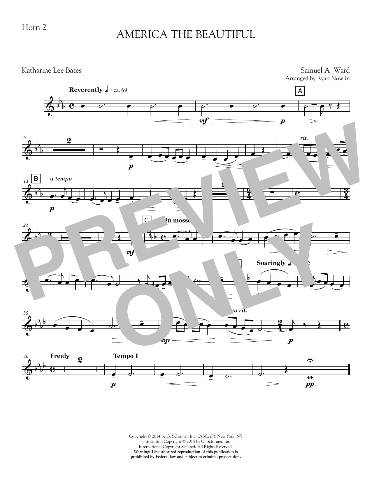Ryan Nowlin America, the Beautiful - F Horn 2 sheet music notes and chords. Download Printable PDF.