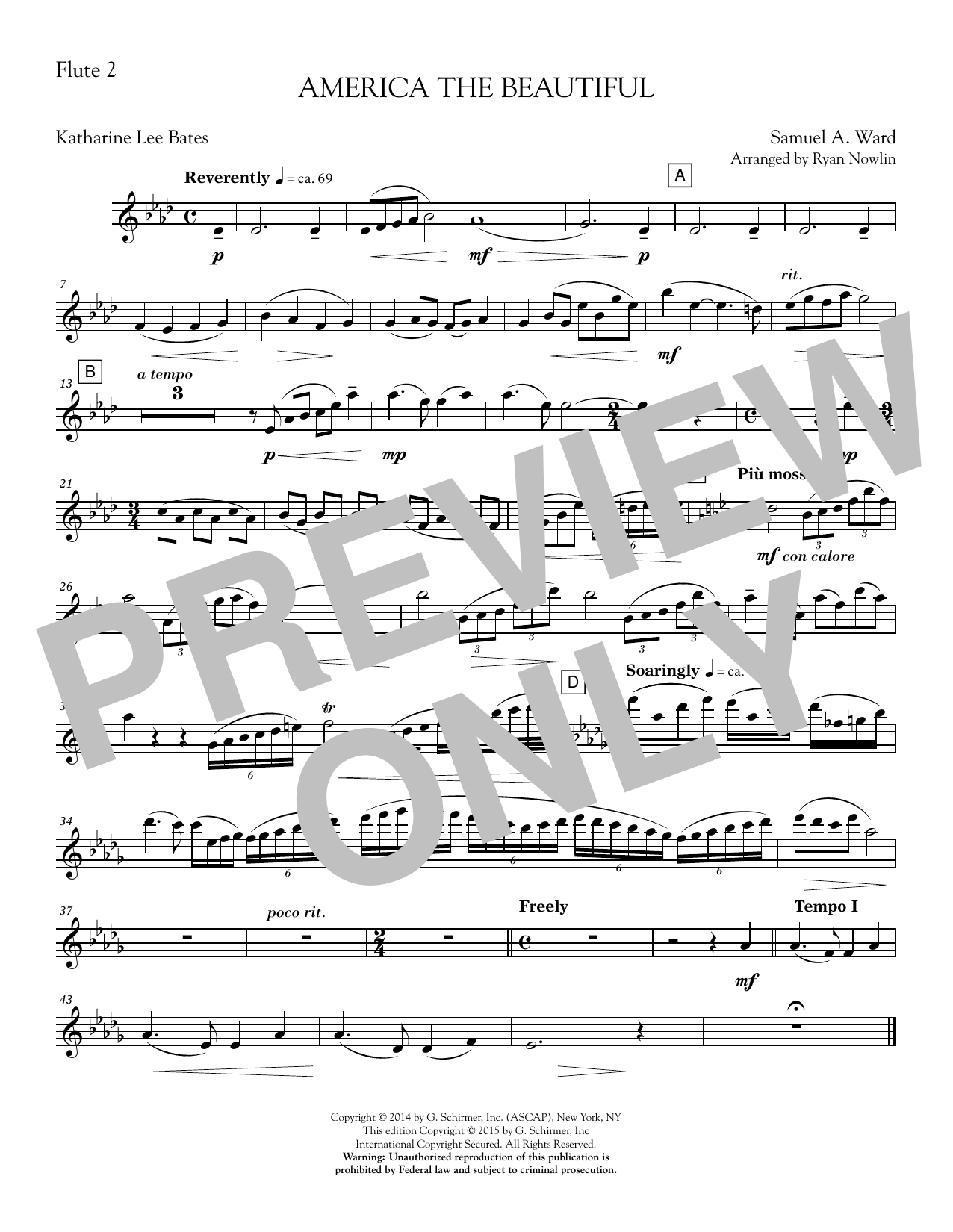 Ryan Nowlin America, the Beautiful - Flute 2 sheet music notes and chords. Download Printable PDF.