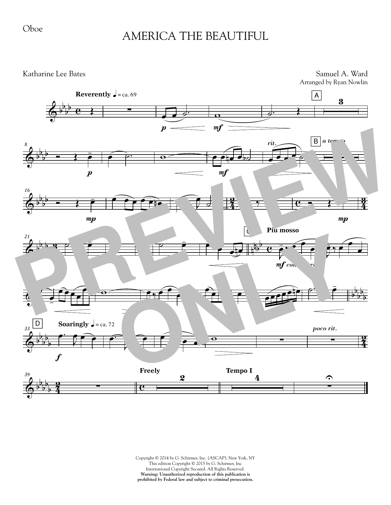 Ryan Nowlin America, the Beautiful - Oboe sheet music notes and chords. Download Printable PDF.