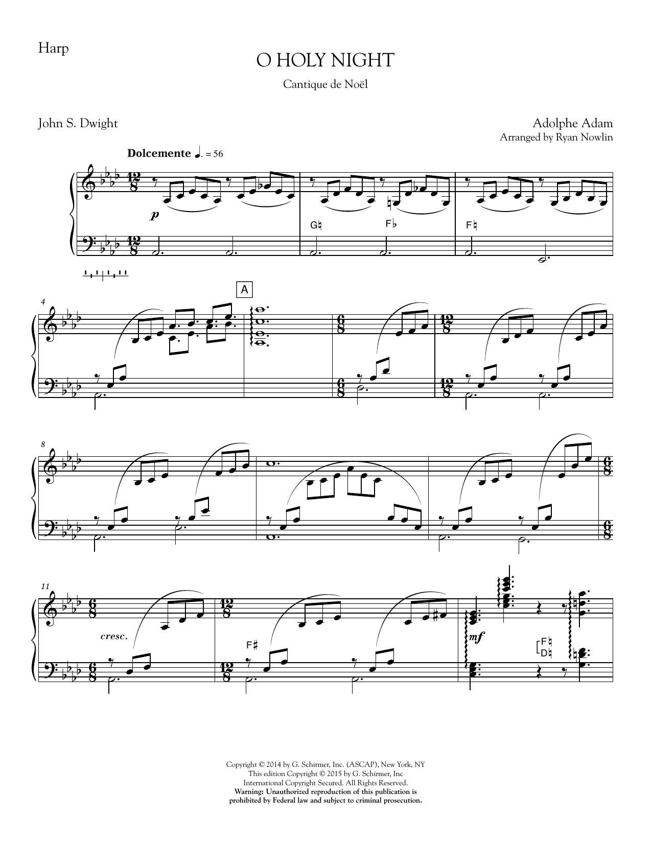 Ryan Nowlin O Holy Night - Harp sheet music notes and chords. Download Printable PDF.