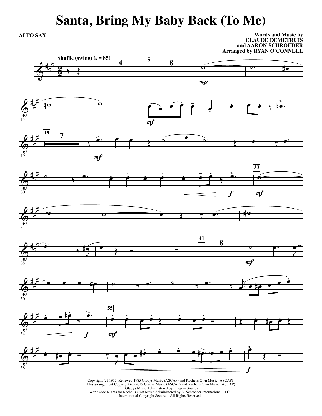 Ryan O'Connell Santa, Bring My Baby Back (To Me) - Alto Sax sheet music notes and chords. Download Printable PDF.