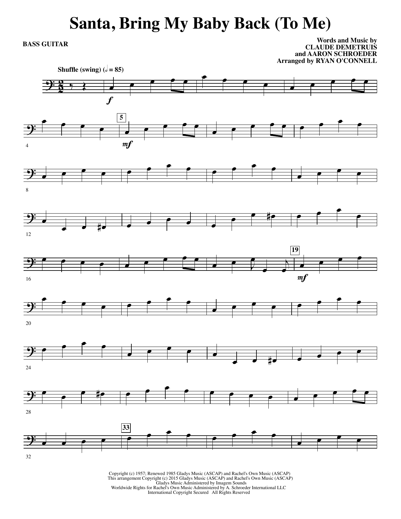 Ryan O'Connell Santa, Bring My Baby Back (To Me) - Bass sheet music notes and chords. Download Printable PDF.