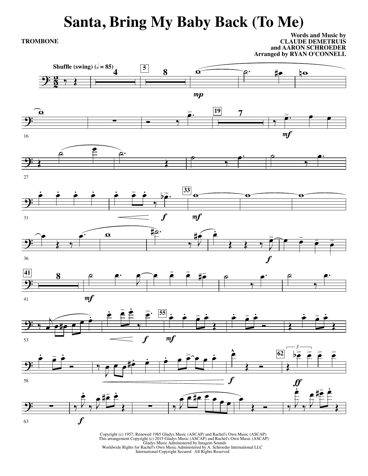 Ryan O'Connell Santa, Bring My Baby Back (To Me) - Trombone sheet music notes and chords. Download Printable PDF.