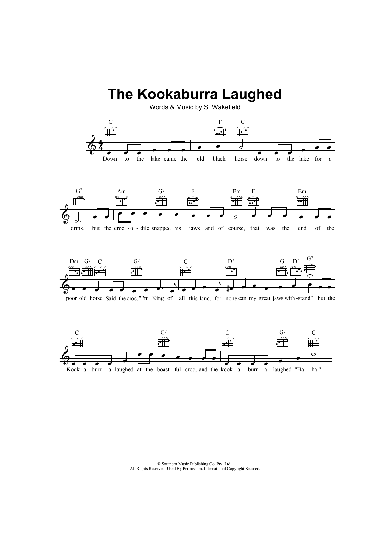 S. Wakefield The Kookaburra Laughed sheet music notes and chords arranged for Lead Sheet / Fake Book