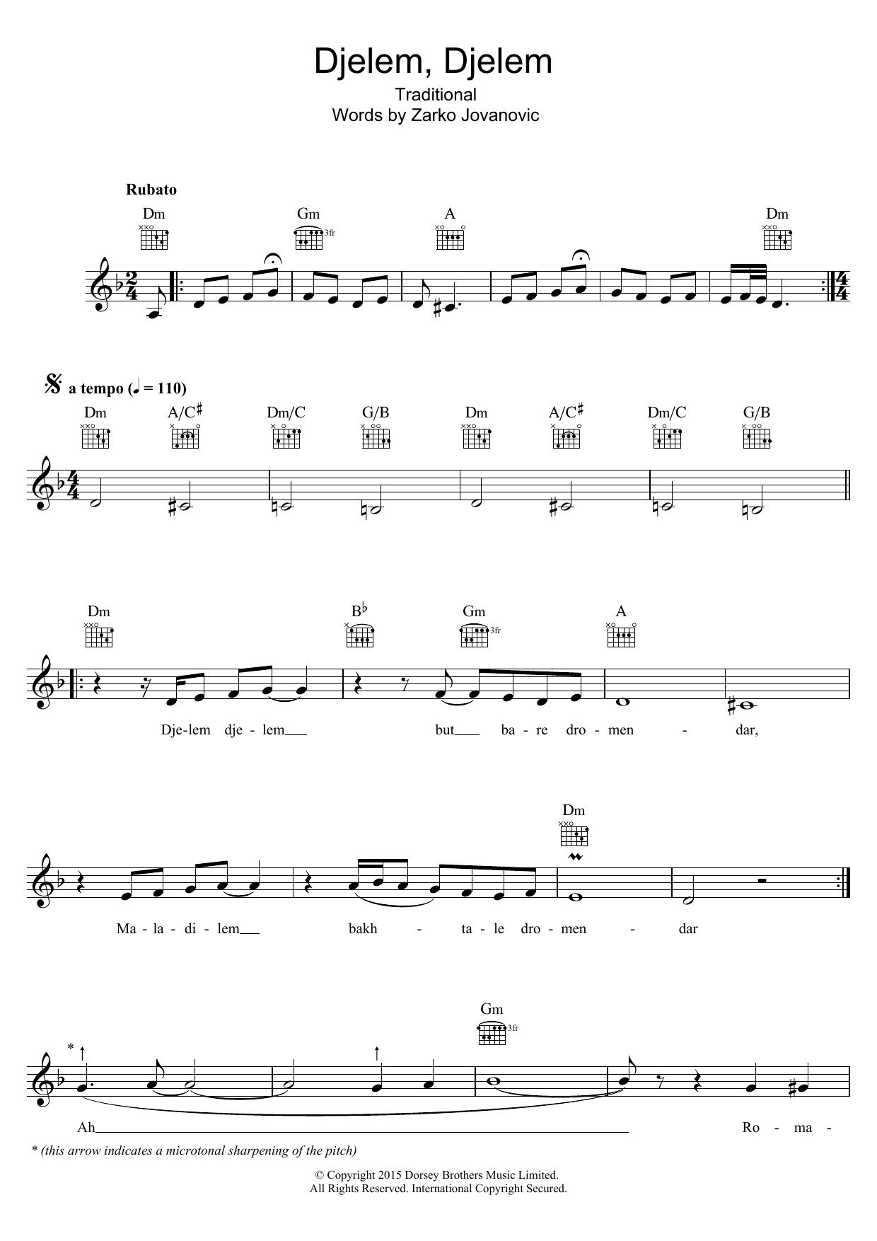Saban Bajramovic Djelem, Djelem sheet music notes and chords arranged for Lead Sheet / Fake Book