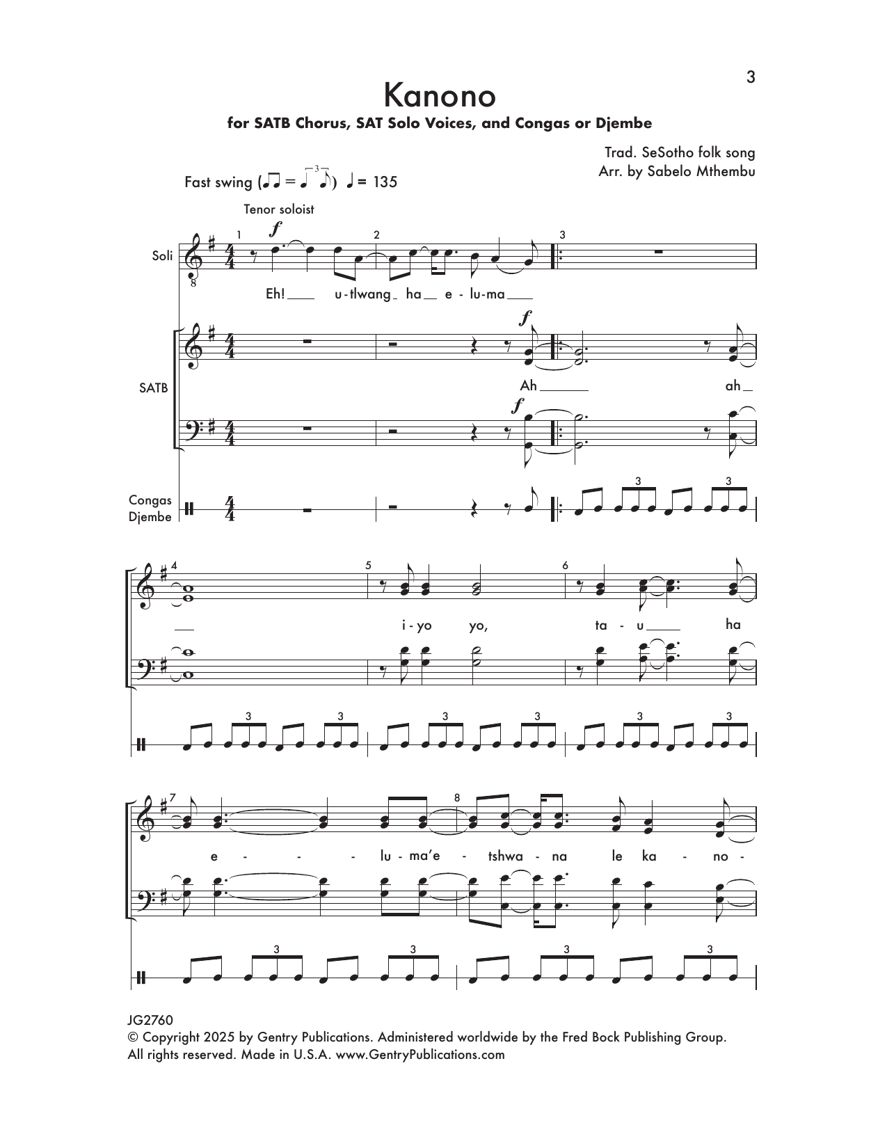 Sabelo Mthembu Kanono sheet music notes and chords arranged for SATB Choir