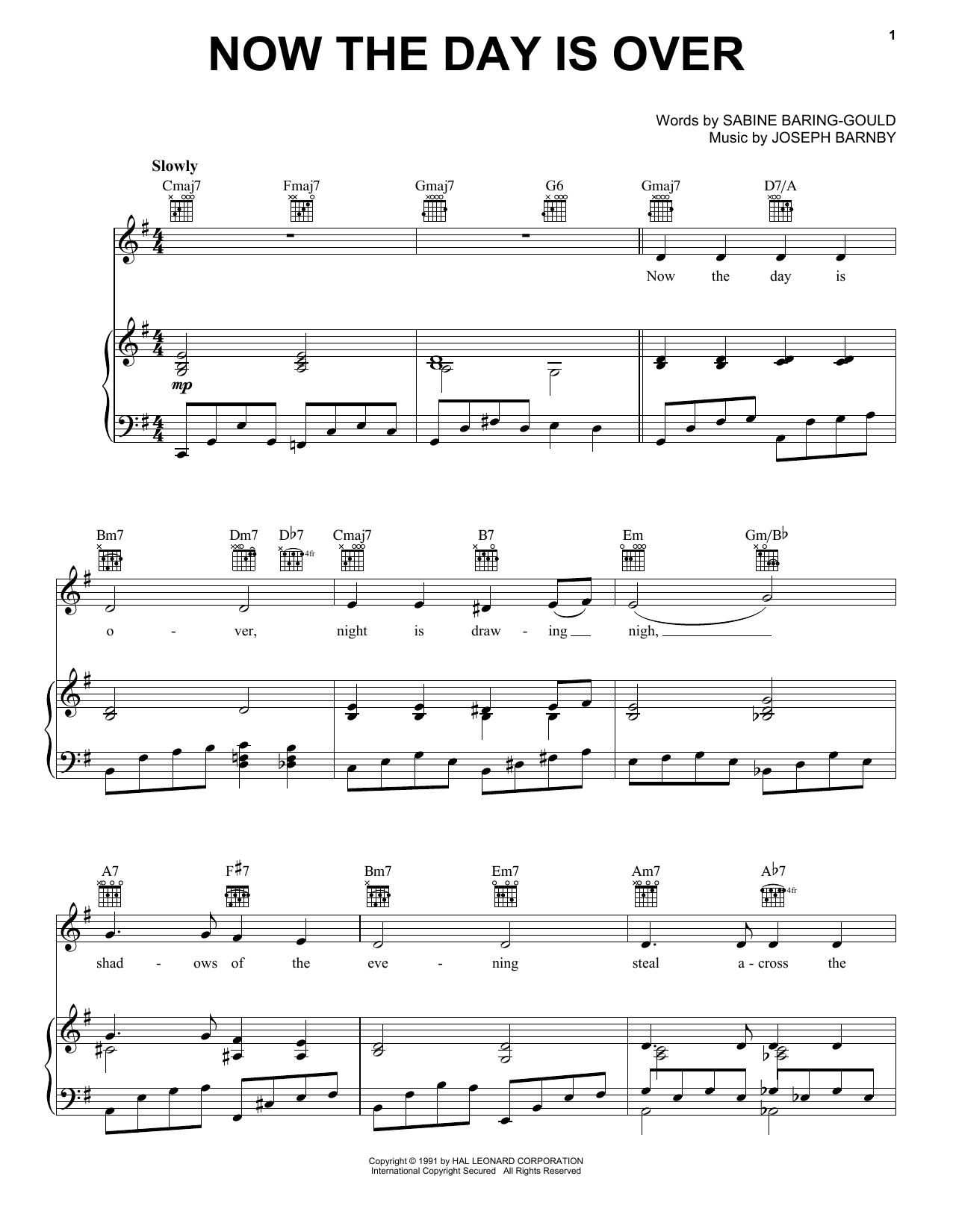 Sabine Baring-Gould Now The Day Is Over sheet music notes and chords arranged for Piano, Vocal & Guitar Chords (Right-Hand Melody)