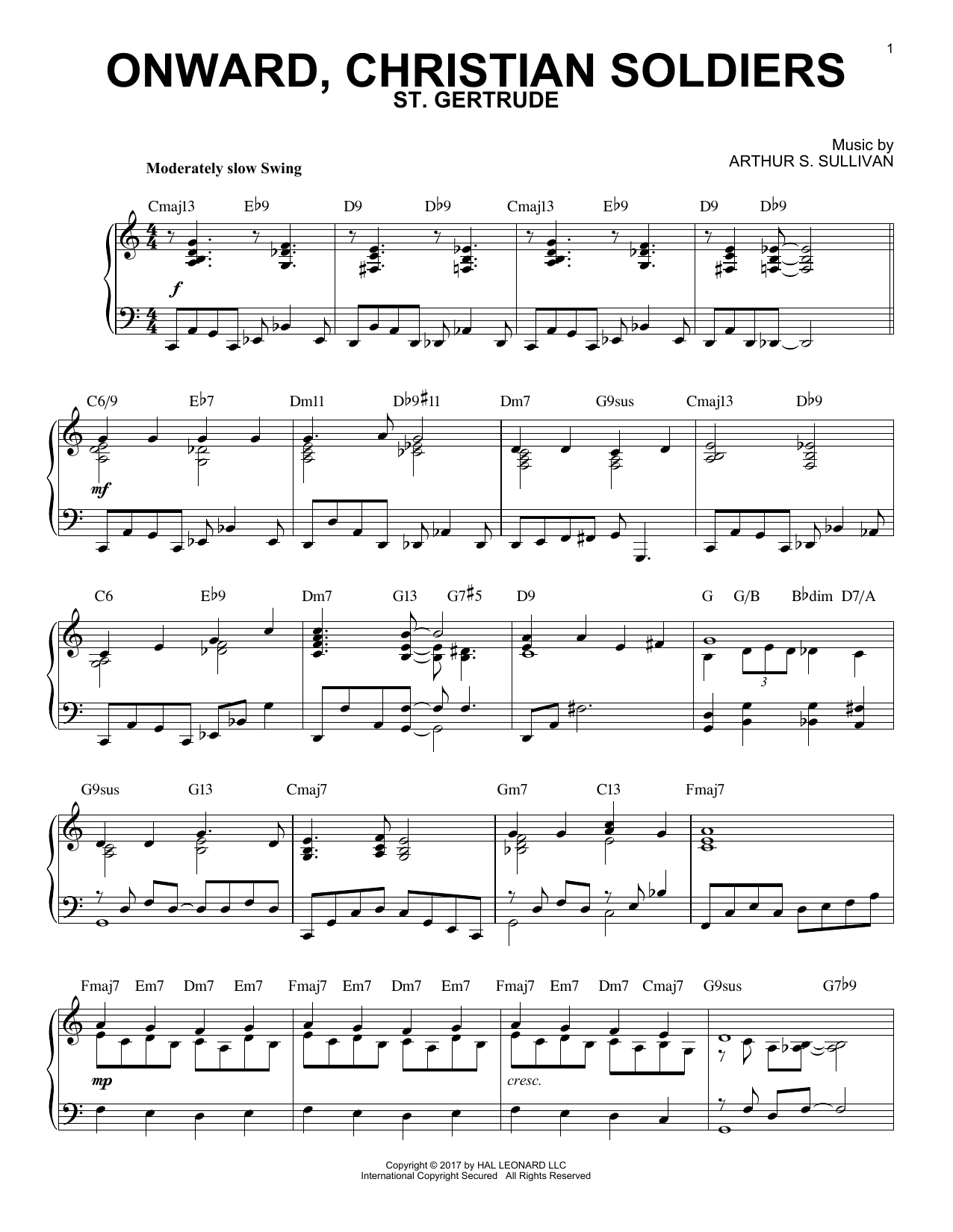 Sabine Baring-Gould Onward, Christian Soldiers [Jazz version] sheet music notes and chords arranged for Piano Solo