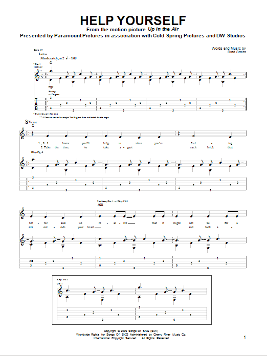 Sad Brad Smith Help Yourself sheet music notes and chords arranged for Guitar Tab