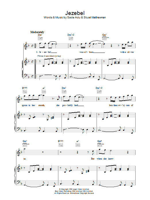 Sade Jezebel sheet music notes and chords arranged for Piano, Vocal & Guitar Chords (Right-Hand Melody)
