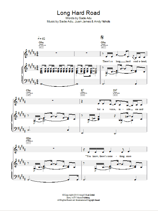 Sade Long Hard Road sheet music notes and chords arranged for Piano, Vocal & Guitar Chords