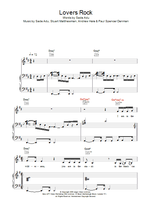 Sade Lovers Rock sheet music notes and chords. Download Printable PDF.