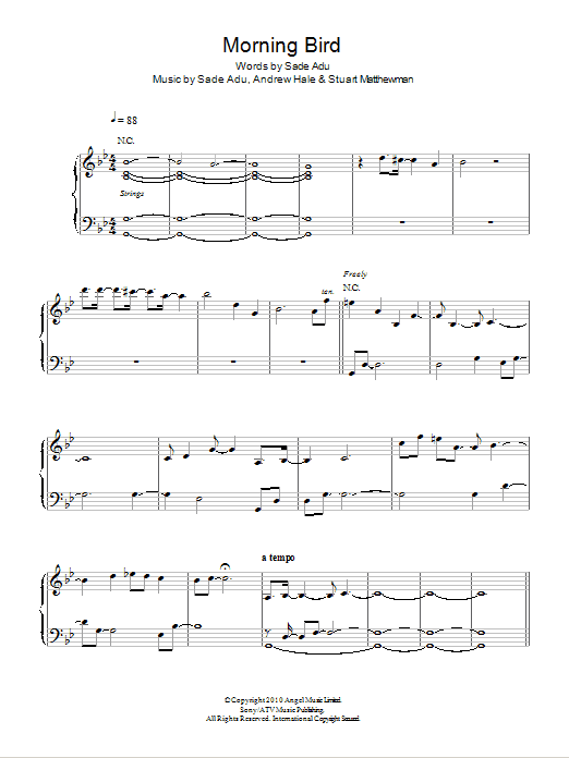 Sade Morning Bird sheet music notes and chords arranged for Piano, Vocal & Guitar Chords