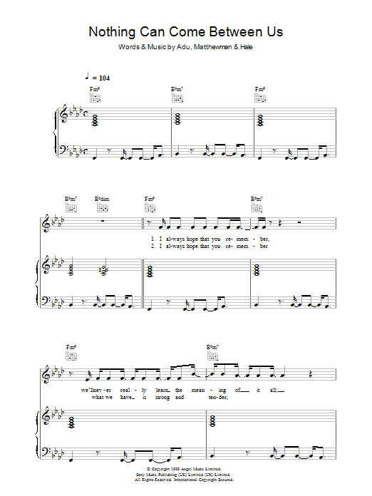 Sade Nothing Can Come Between Us sheet music notes and chords arranged for Piano, Vocal & Guitar Chords