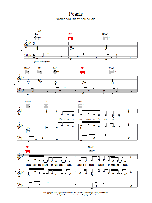 Sade Pearls sheet music notes and chords arranged for Piano, Vocal & Guitar Chords (Right-Hand Melody)