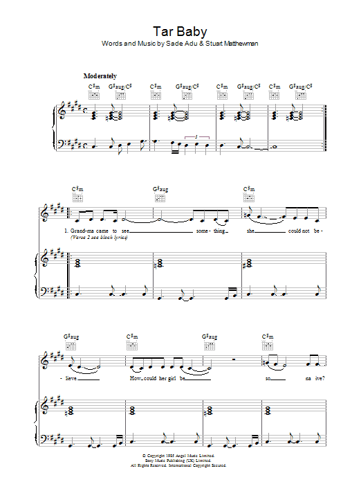 Sade Tar Baby sheet music notes and chords arranged for Piano, Vocal & Guitar Chords