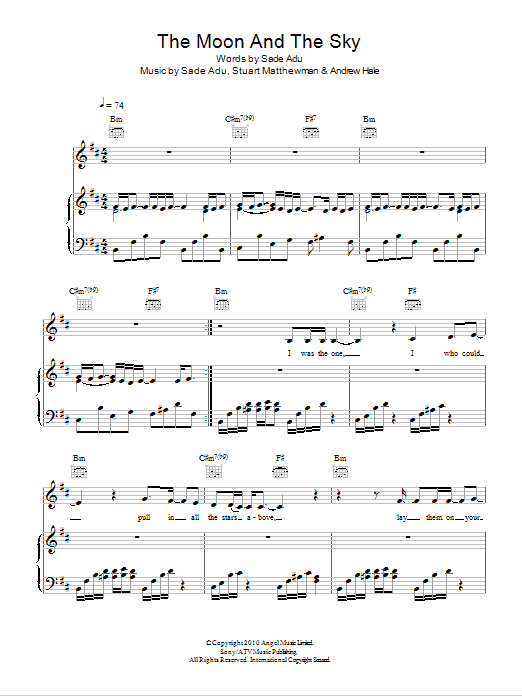 Sade The Moon And The Sky sheet music notes and chords arranged for Piano, Vocal & Guitar Chords