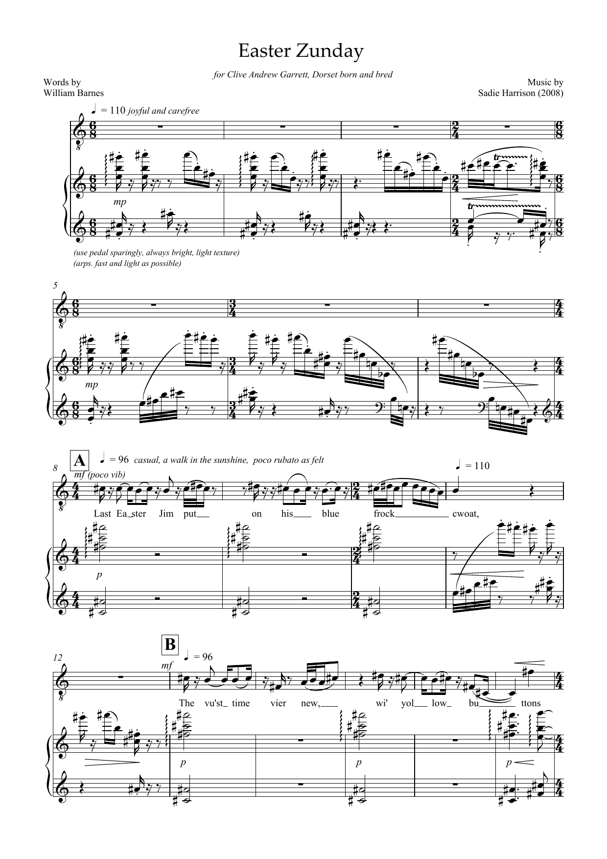 Sadie Harrison Easter Zunday (for tenor and piano) sheet music notes and chords arranged for Piano & Vocal