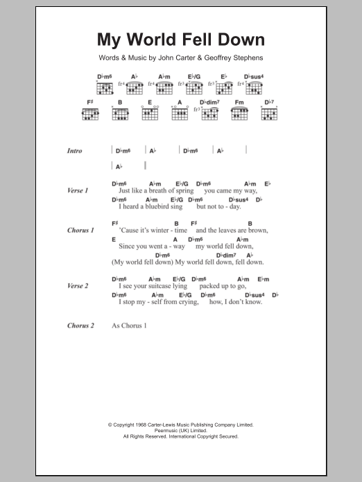Sagittarius My World Fell Down sheet music notes and chords arranged for Guitar Chords/Lyrics