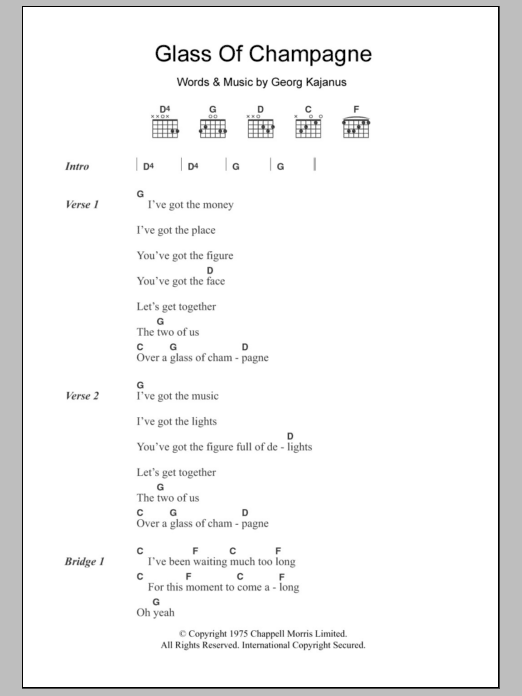 Sailor Glass Of Champagne sheet music notes and chords arranged for Guitar Chords/Lyrics