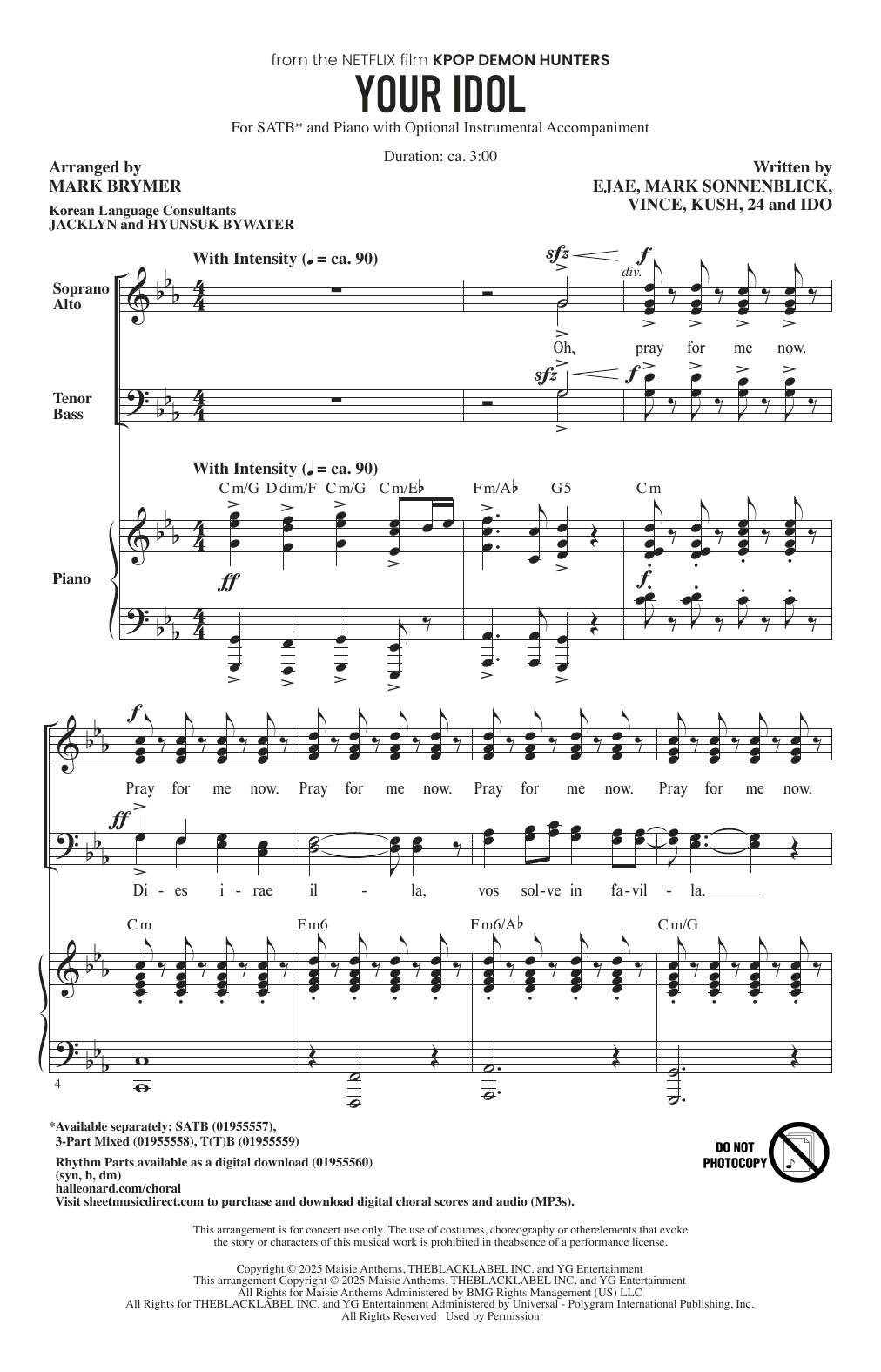 Saja Boys Your Idol (from KPop Demon Hunters) (arr. Mark Brymer) sheet music notes and chords arranged for 3-Part Mixed Choir