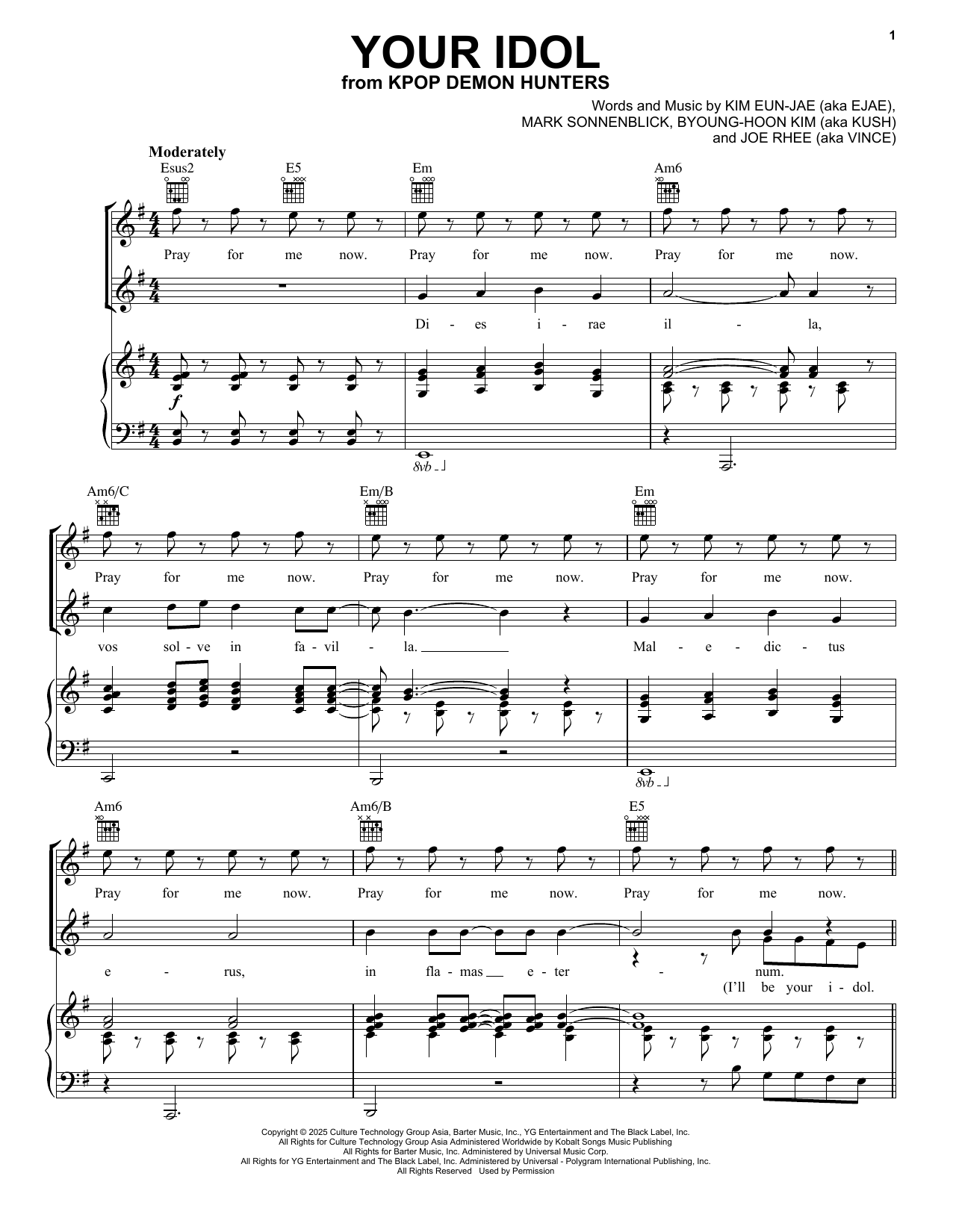 Saja Boys Your Idol (from KPop Demon Hunters) sheet music notes and chords arranged for Piano, Vocal & Guitar Chords (Right-Hand Melody)
