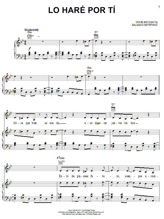 Salgado Estefano Lo Hare Por Ti sheet music notes and chords arranged for Piano, Vocal & Guitar Chords (Right-Hand Melody)
