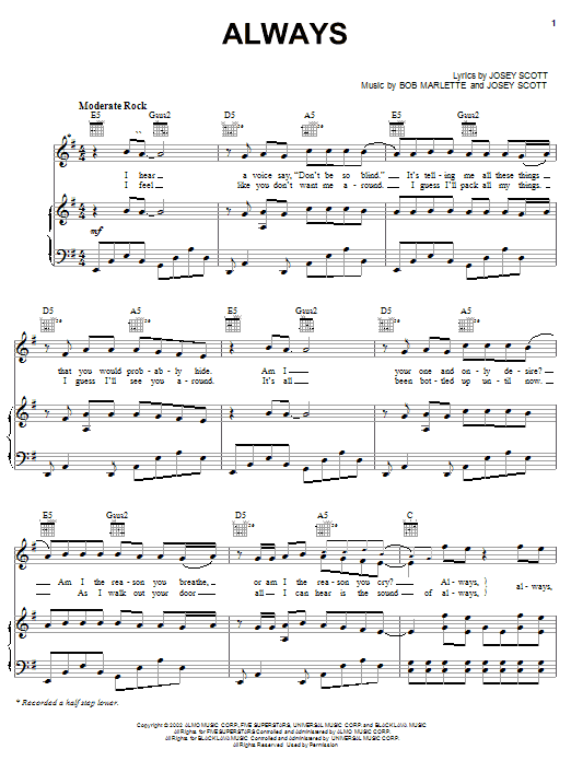 Saliva Always sheet music notes and chords arranged for Guitar Tab