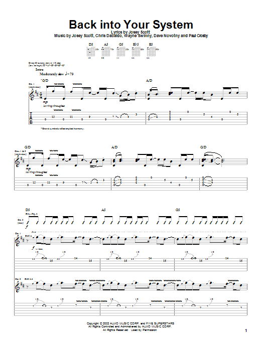 Saliva Back Into Your System sheet music notes and chords arranged for Guitar Tab