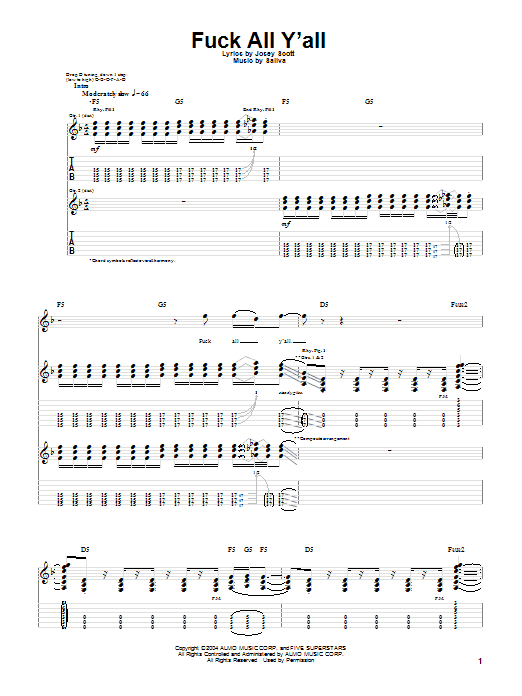 Saliva F*** All Y'all sheet music notes and chords arranged for Guitar Tab