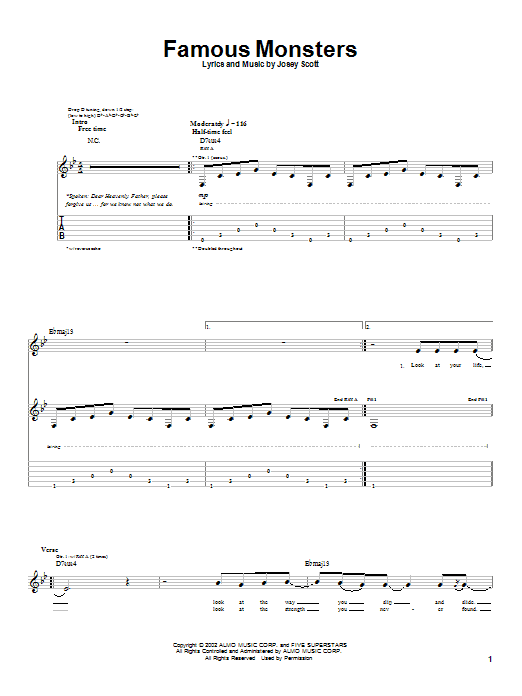 Saliva Famous Monsters sheet music notes and chords arranged for Guitar Tab