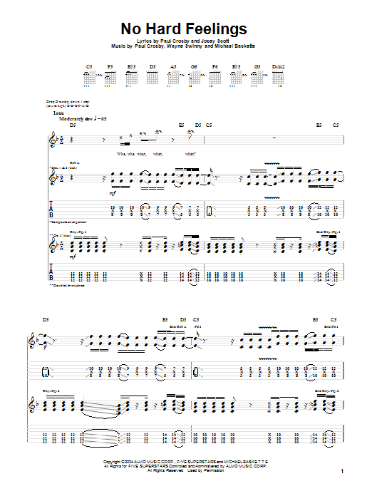 Saliva No Hard Feelings sheet music notes and chords arranged for Guitar Tab