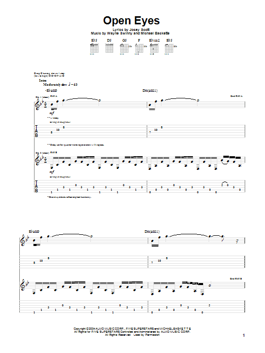 Saliva Open Eyes sheet music notes and chords arranged for Guitar Tab