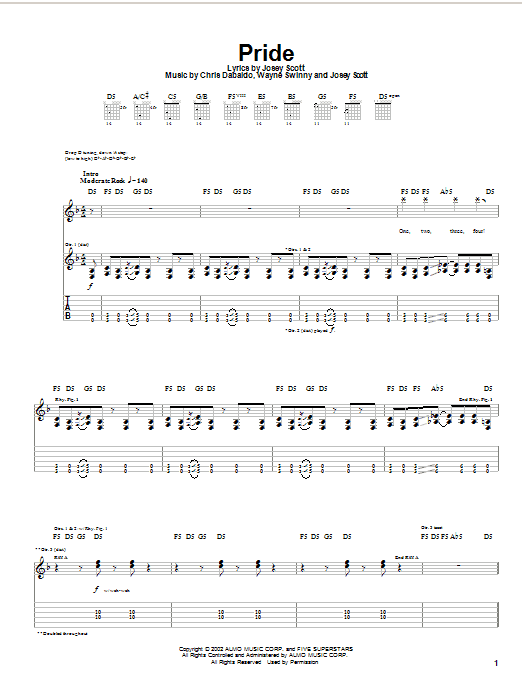 Saliva Pride sheet music notes and chords arranged for Guitar Tab