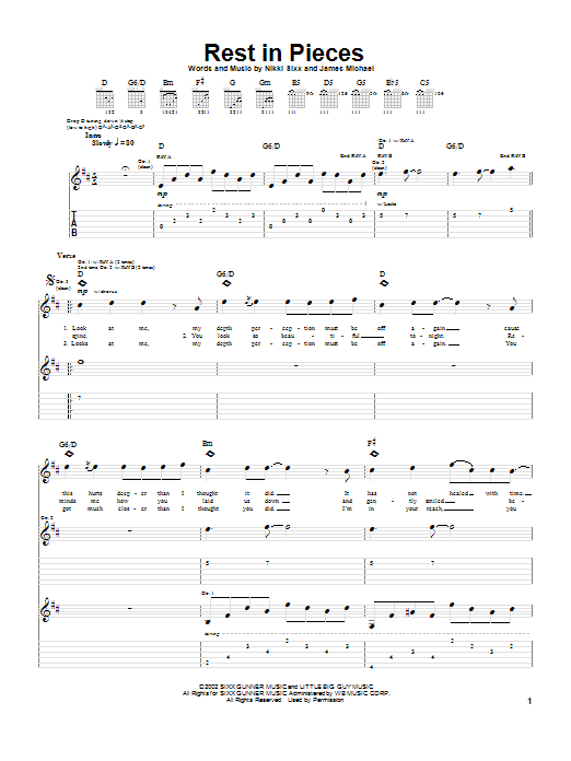 Saliva Rest In Pieces sheet music notes and chords arranged for Guitar Tab