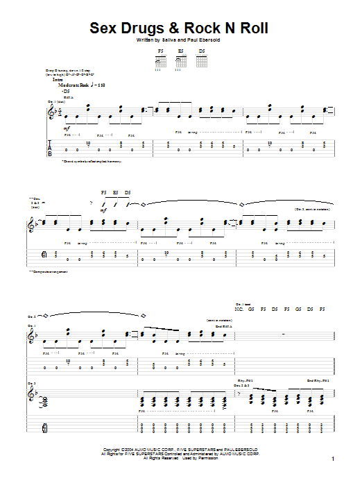 Saliva Sex Drugs & Rock N Roll sheet music notes and chords arranged for Guitar Tab