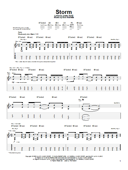 Saliva Storm sheet music notes and chords arranged for Guitar Tab