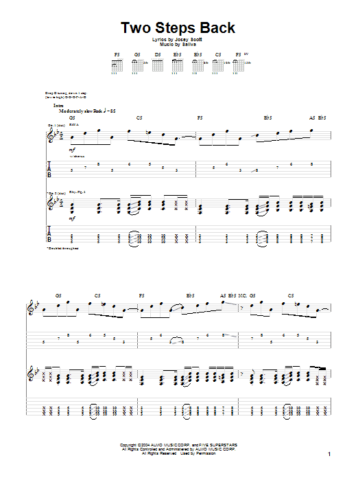 Saliva Two Steps Back sheet music notes and chords arranged for Guitar Tab