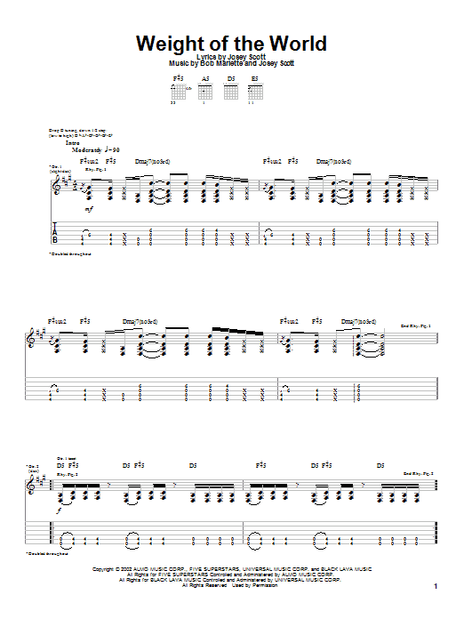 Saliva Weight Of The World sheet music notes and chords arranged for Guitar Tab