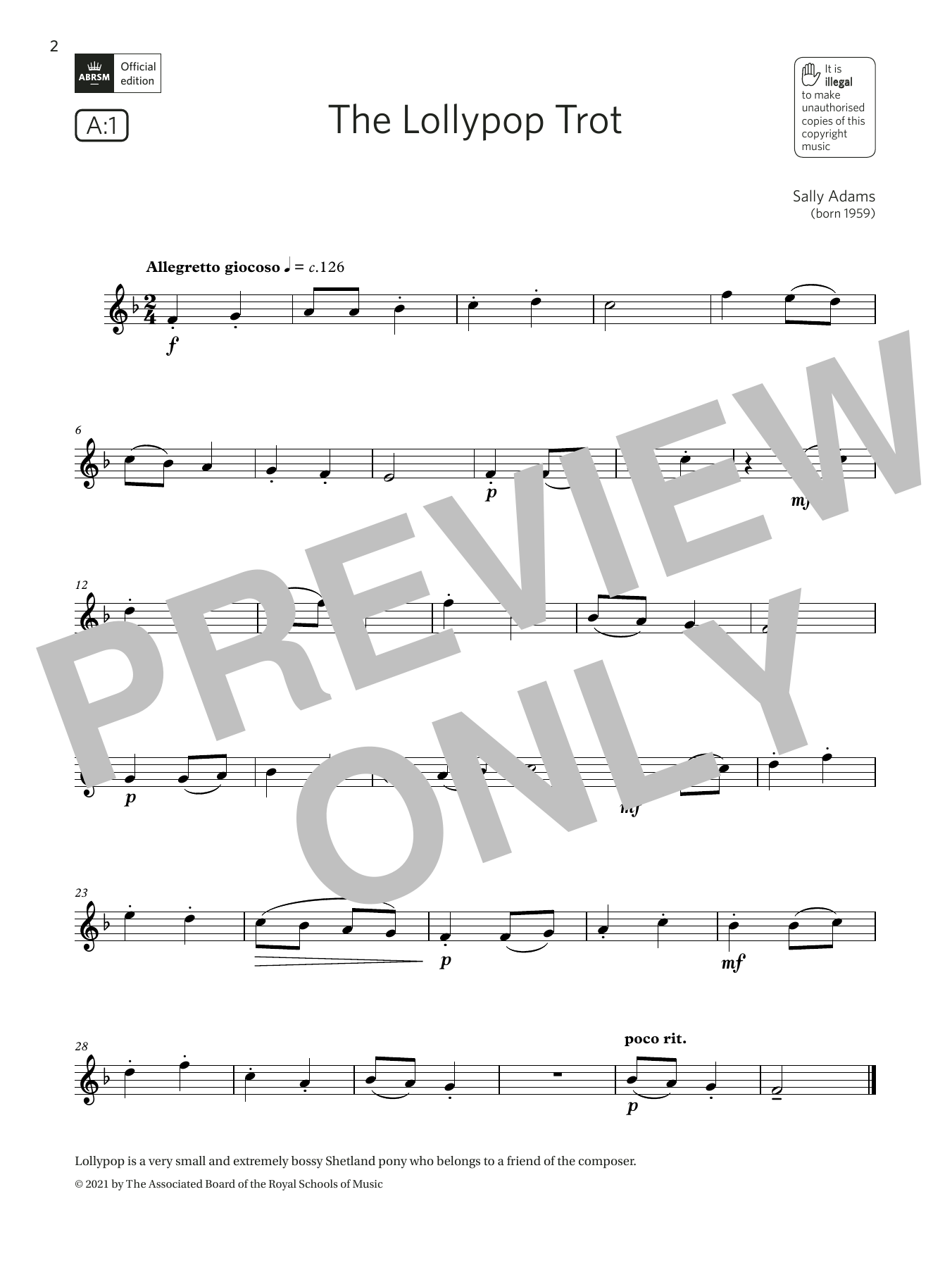 Sally Adams The Lollypop Trot (Grade 1 List A1 from the ABRSM Flute syllabus from 2022) sheet music notes and chords arranged for Flute Solo