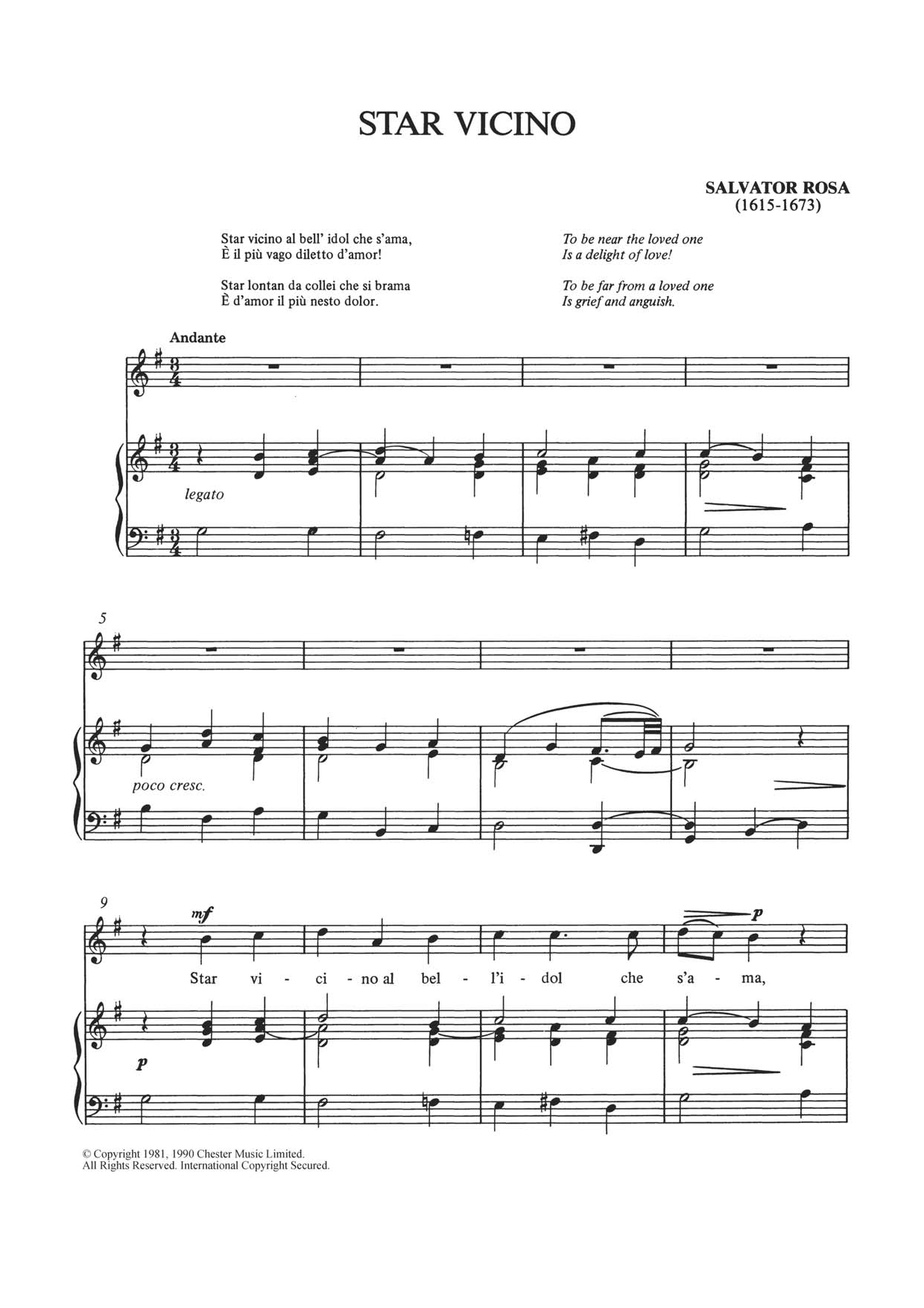 Salvator Rosa Star Vicino sheet music notes and chords arranged for Piano & Vocal