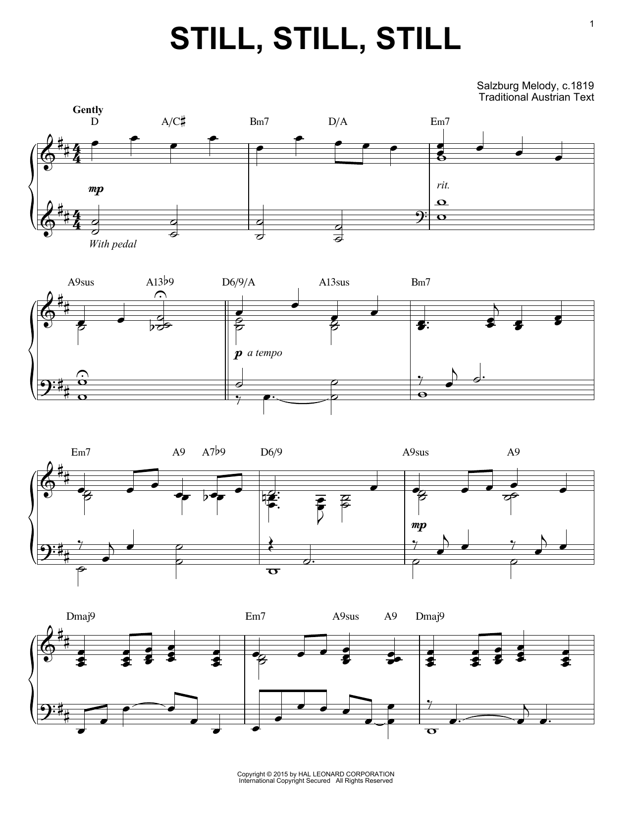 Salzburg Melody c.1819 Still, Still, Still [Jazz version] (arr. Brent Edstrom) sheet music notes and chords arranged for Piano Solo