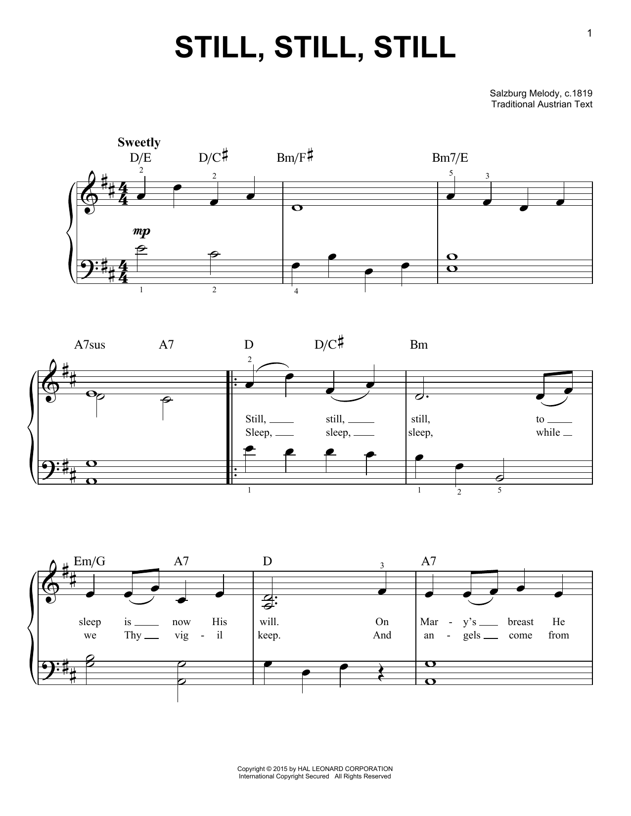 Salzburg Melody, c.1819 Still, Still, Still sheet music notes and chords arranged for Flute Duet