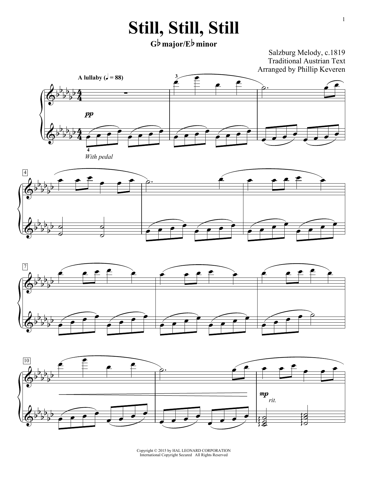 Salzburg Melody Still, Still, Still (arr. Phillip Keveren) sheet music notes and chords arranged for Piano Solo