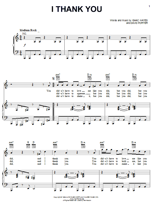 Sam & Dave I Thank You sheet music notes and chords arranged for Piano, Vocal & Guitar Chords (Right-Hand Melody)