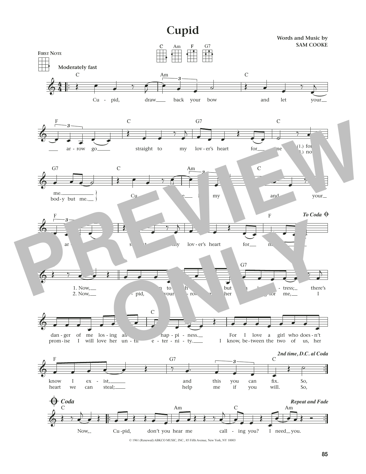 Sam Cooke Cupid (from The Daily Ukulele) (arr. Jim Beloff) sheet music notes and chords arranged for Ukulele